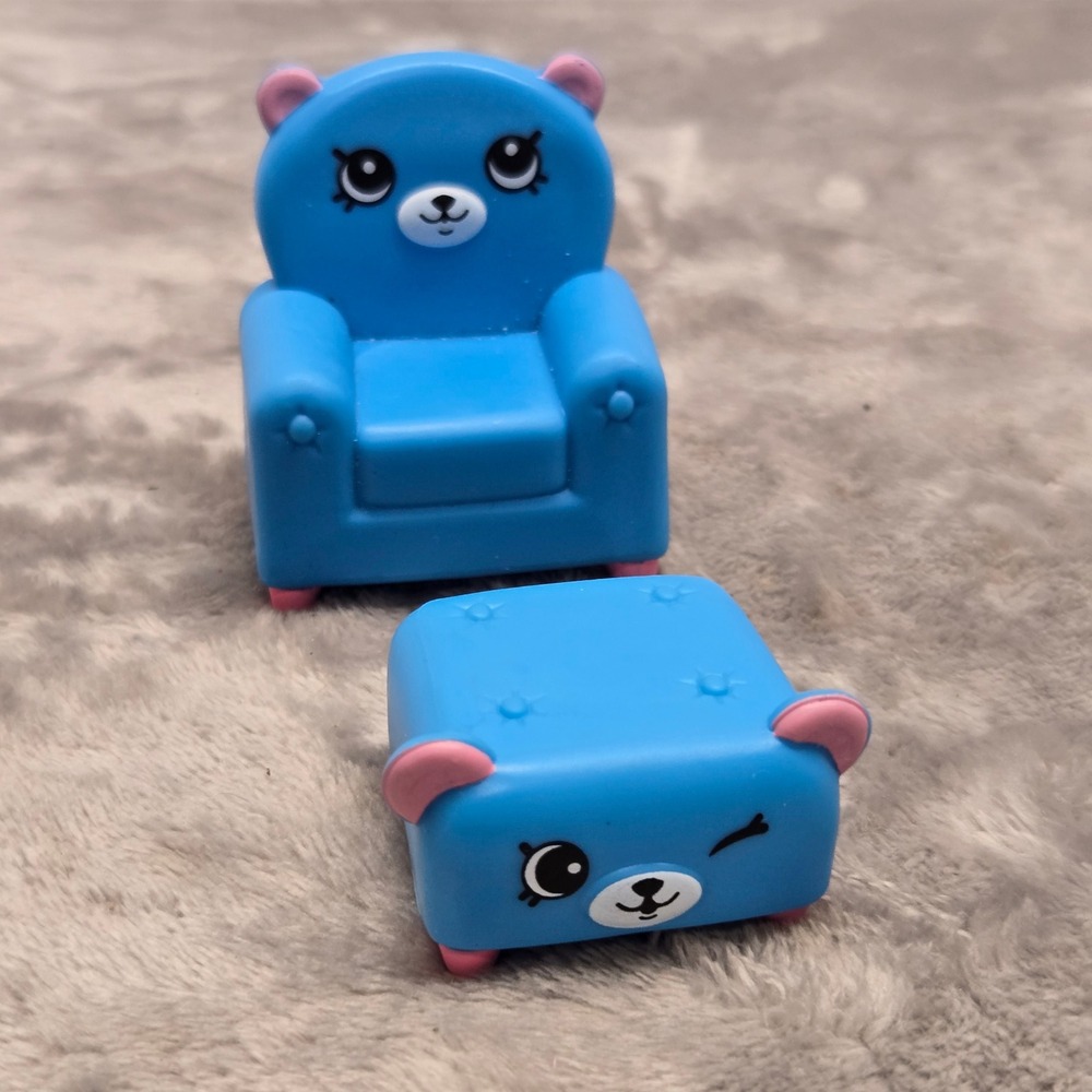 Shopkins Happy Places Moose Blue Bear Chair‎ and Ottoman McDonalds Toy 2018 Set